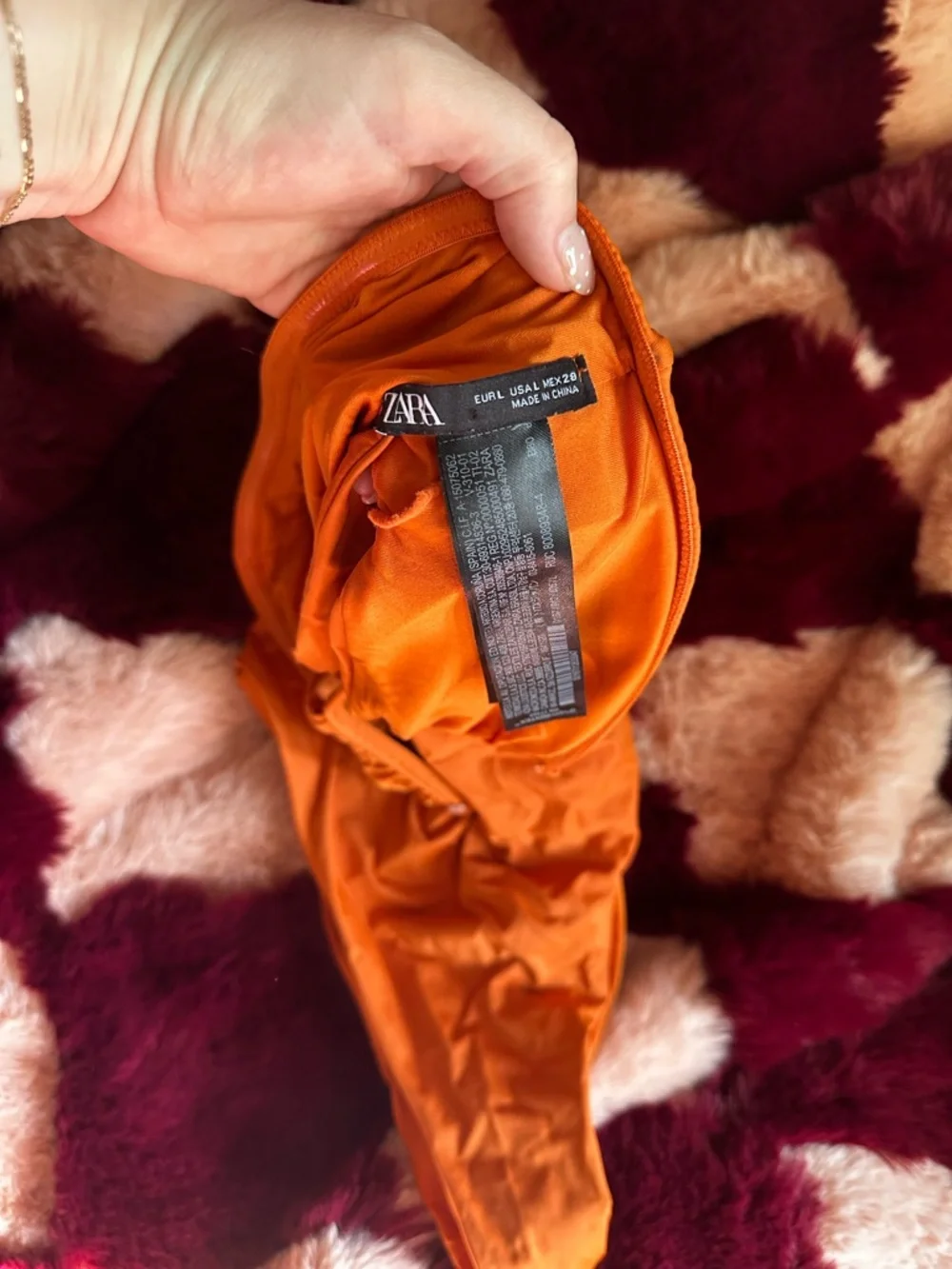 Zara Orange Strapless Twist-Front One-Piece Large L